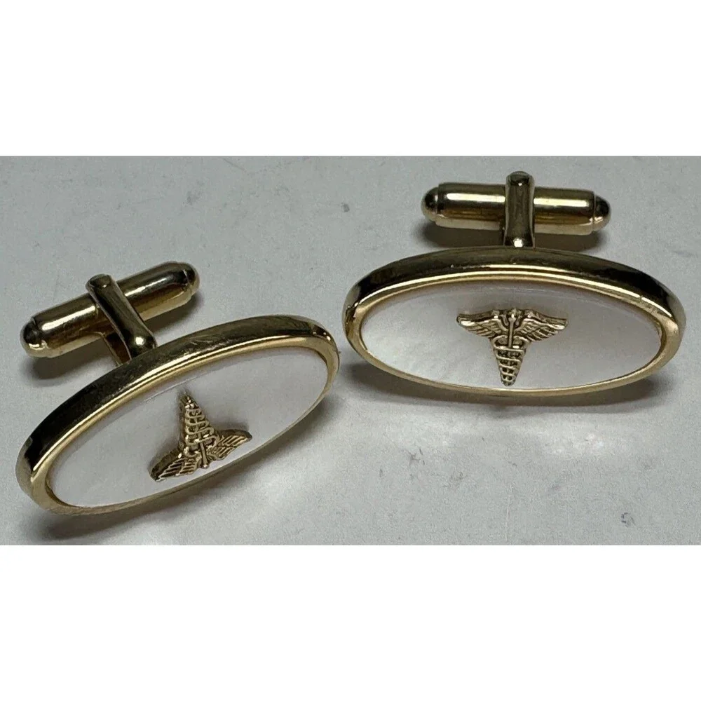 VTG Anson Gold Tone Mother Of Pearl Oval Cufflinks Doctor Nurse RN Cuff Links
